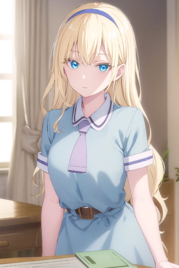 asobiasobaseolivia, <lora:asobi asobase olivia s1-lora-nochekaiser:1>,
olivia, long hair, blue eyes, blonde hair,
BREAK dress, school uniform, hairband, necktie, belt,
BREAK indoors, classroom,
BREAK looking at viewer, (cowboy shot:1.5),
BREAK <lyco:GoodHands-beta2:1>, (masterpiece:1.2), best quality, high resolution, unity 8k wallpaper, (illustration:0.8), (beautiful detailed eyes:1.6), extremely detailed face, perfect lighting, extremely detailed CG, (perfect hands, perfect anatomy),