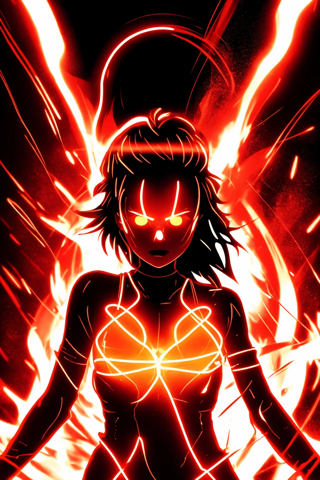 terrable horror, neon, luminous hearts, woman,  ,  <lora:dead_iside:0.7>, dead_inside, glowing, (vectarart:1.3)