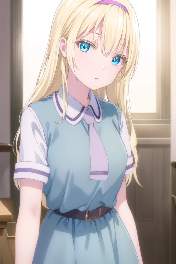 asobiasobaseolivia, <lora:asobi asobase olivia s1-lora-nochekaiser:1>,
olivia, long hair, blue eyes, blonde hair,
BREAK dress, school uniform, hairband, necktie, belt,
BREAK indoors, classroom,
BREAK looking at viewer, (cowboy shot:1.5),
BREAK <lyco:GoodHands-beta2:1>, (masterpiece:1.2), best quality, high resolution, unity 8k wallpaper, (illustration:0.8), (beautiful detailed eyes:1.6), extremely detailed face, perfect lighting, extremely detailed CG, (perfect hands, perfect anatomy),
