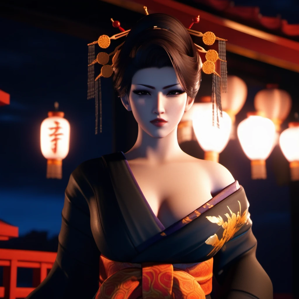 Ultra realistic extremely beautifully detailed 8k picture of 1 gorgeously cute and cool ff7 madam m exploring a forbidden city at night, extremely detailed eyes mouth and facial features, gorgeous breathtaking composition and epic cinematic lighting <lora:ff7 madam m:0.8>