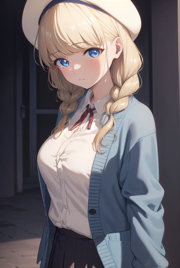heriohanamori, <lora:herio hanamori manga-lora-nochekaiser:1>,
hanamori, long hair, bangs, braid, twin braids, blue eyes, blonde hair,
BREAK skirt, shirt, hat, cardigan,
BREAK indoors, classroom,
BREAK looking at viewer, (cowboy shot:1.5),
BREAK <lyco:GoodHands-beta2:1>, (masterpiece:1.2), best quality, high resolution, unity 8k wallpaper, (illustration:0.8), (beautiful detailed eyes:1.6), extremely detailed face, perfect lighting, extremely detailed CG, (perfect hands, perfect anatomy),