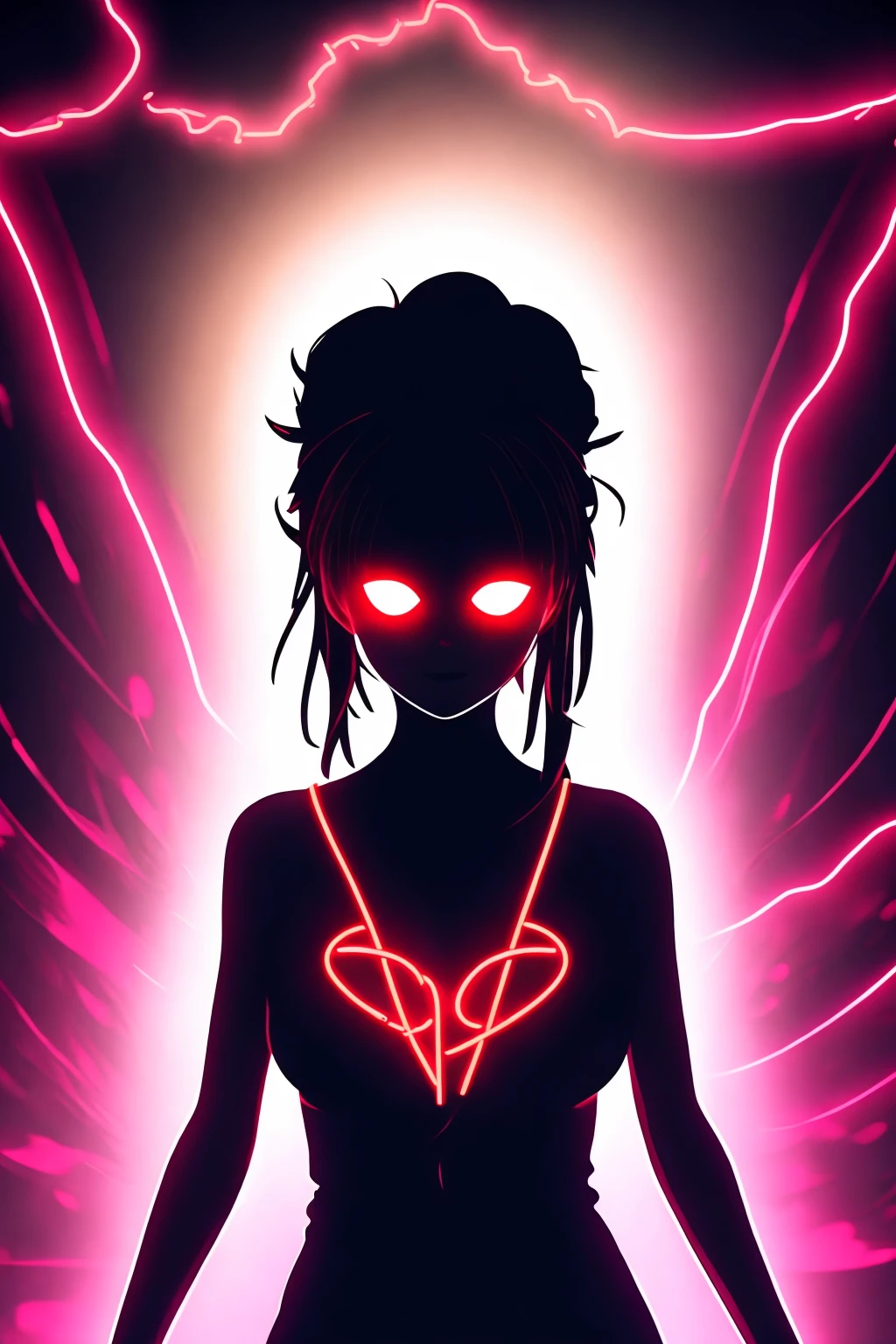 terrable horror, neon, luminous hearts, woman,  ,  <lora:dead_iside:0.7>, dead_inside, glowing, (vectarart:1.3)