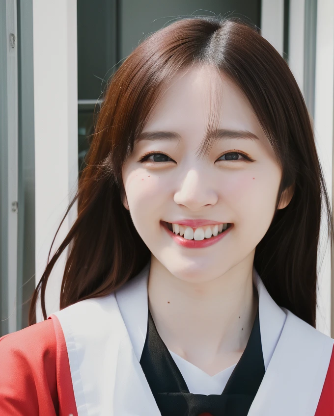 a beautiful picture of Suzuk1Air1_v2, masterpiece, photorealistic, woman, detailed, 4k, light, RAW color photo,(fully in frame:1.1), (goosebumps:0.5),asian,idol,smiling <lora:Suzuk1Air1:1> wearing a uniform