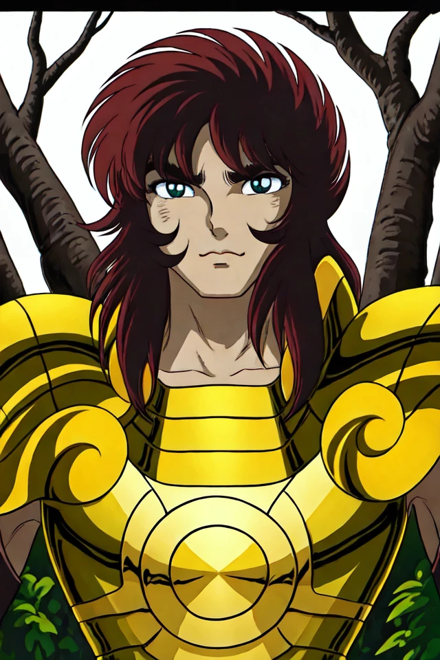 Portrait of d0hk03ld3r man, (in a forest)++, wearing a golden armor