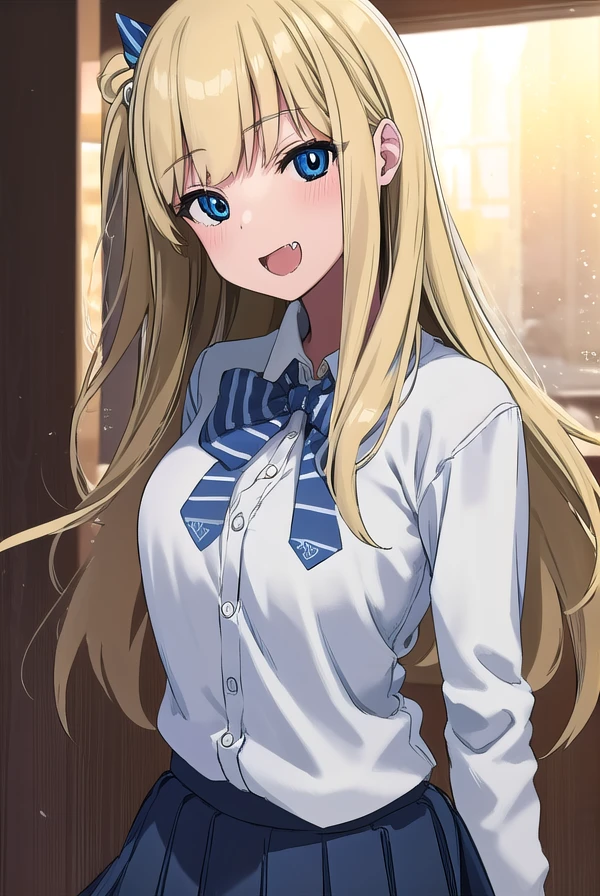 marinichinose, <lora:marin ichinose manga-lora-nochekaiser:1>,
marin ichinose, long hair, bangs, blue eyes, blonde hair, fang, open mouth, smile,
BREAK skirt, shirt, long sleeves, school uniform, white shirt, pleated skirt, bowtie, blue bow, cardigan, blue bowtie,
BREAK indoors, classroom,
BREAK looking at viewer, (cowboy shot:1.5),
BREAK <lyco:GoodHands-beta2:1>, (masterpiece:1.2), best quality, high resolution, unity 8k wallpaper, (illustration:0.8), (beautiful detailed eyes:1.6), extremely detailed face, perfect lighting, extremely detailed CG, (perfect hands, perfect anatomy),