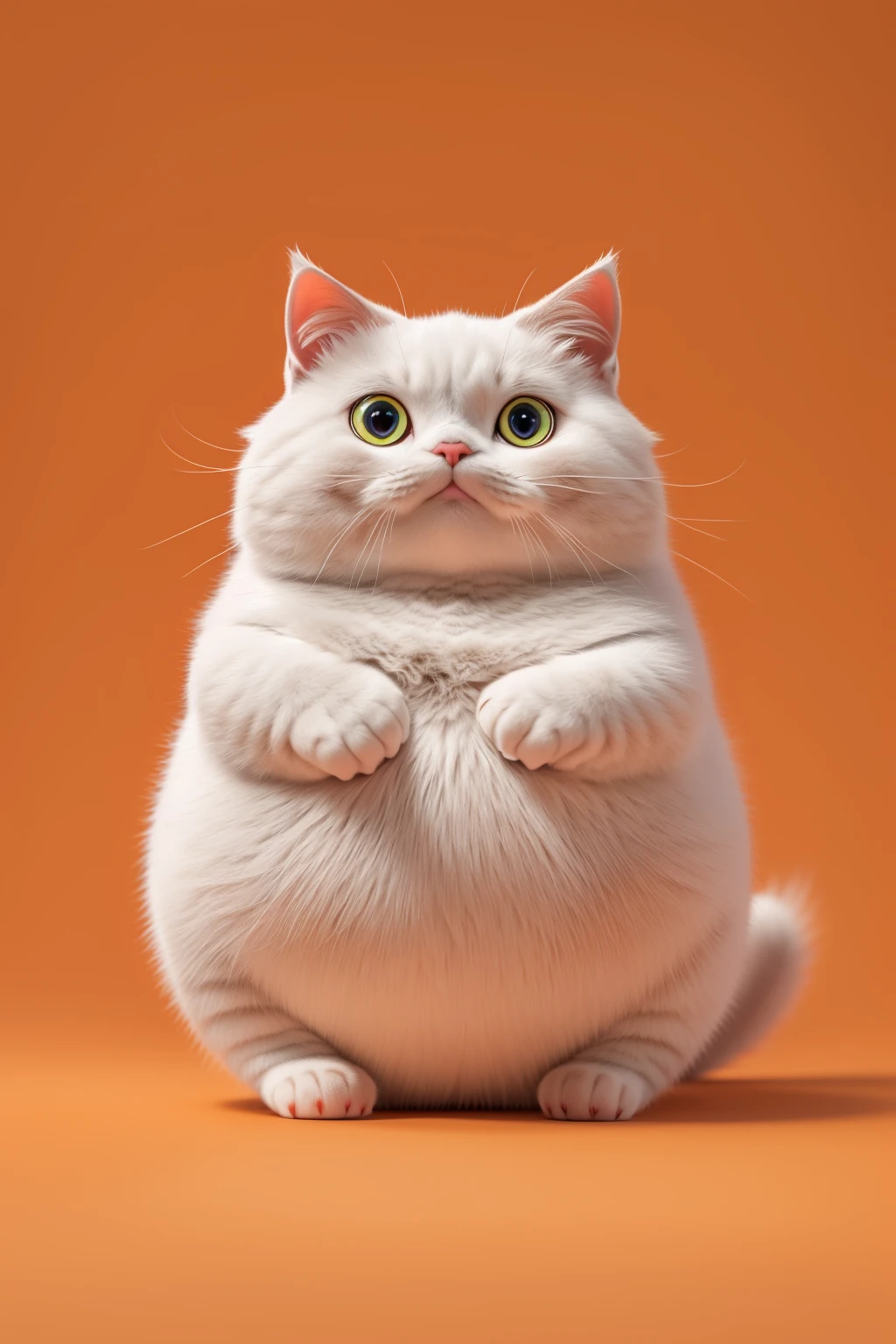 master piece, high quality, fat cute white cat, with a belly, orange background,clay material