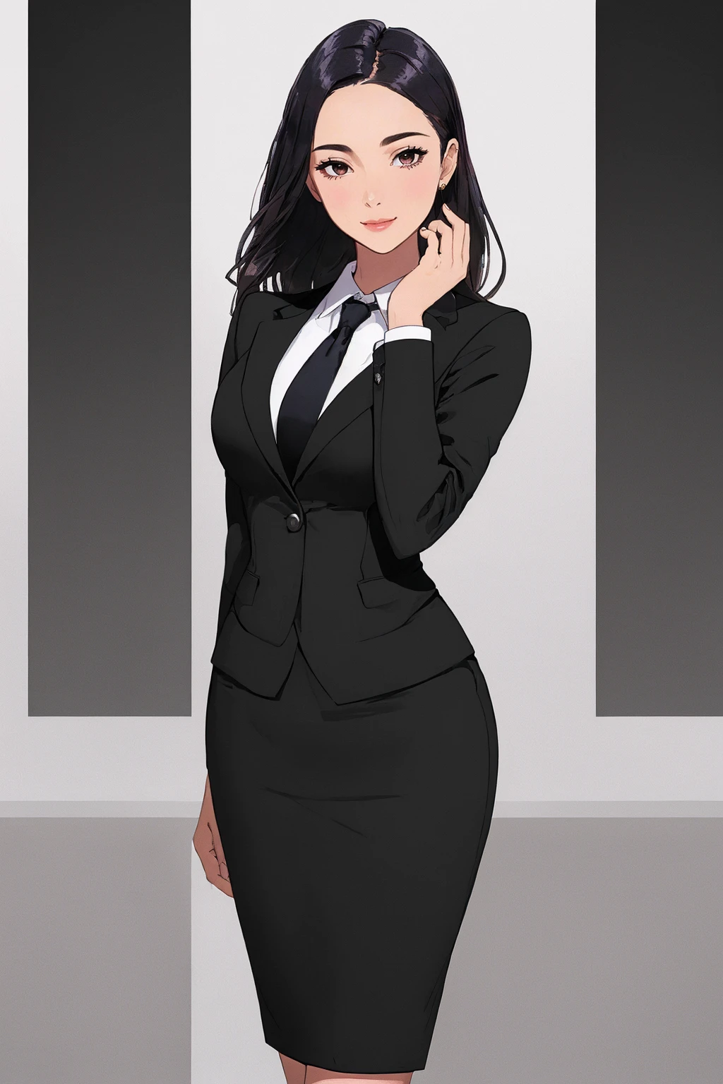 ((Masterpiece, best quality,edgQuality)),(smile:0.85),(office background)
edgpdress, 1girl, solo,formal, suit, pencil skirt,wearing edgpdress
 <lora:edgPencilDressv3:1>