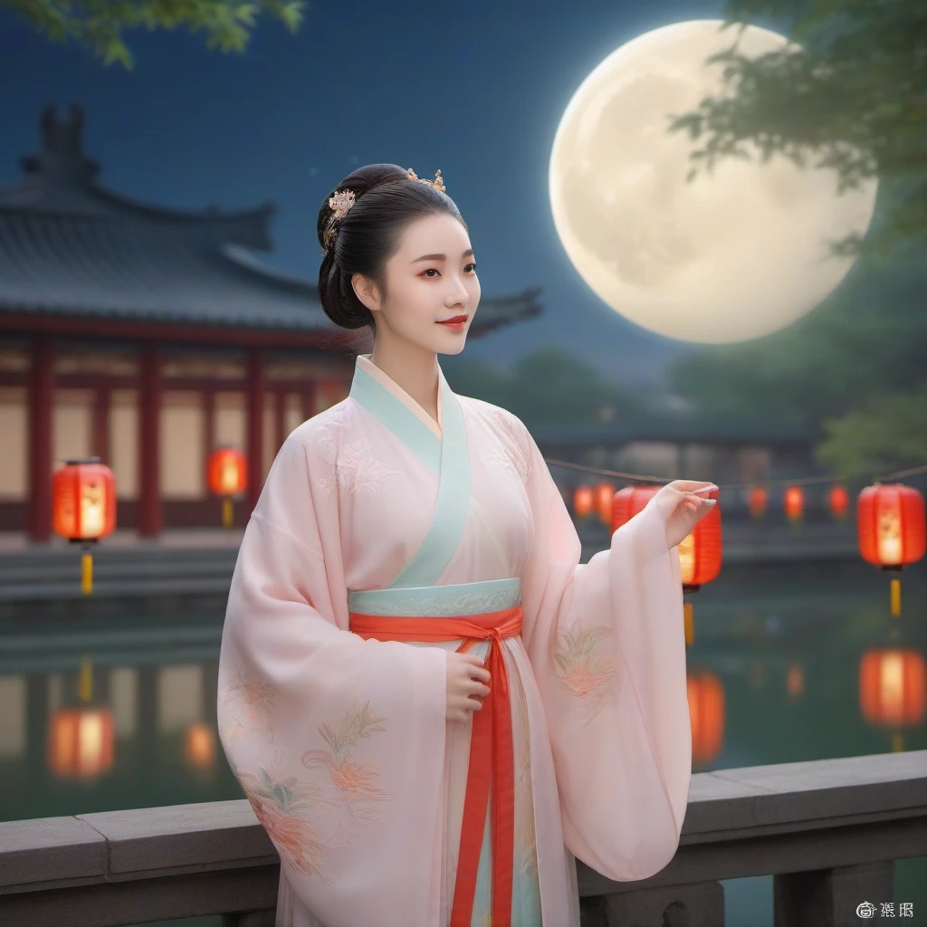 gf,<lora:GFHF-000010:0.5>,close up,upper body,pov,facing at viewer,((night)),panorama,dynamic_angle,((new year)),((lantern festival)),fantasy,realistic,reality,smile,facing viewer,cinematic_angle,masterpiece,best quality,highly detailed,Amazing,finely detail,extremely detailed CG unity 8k wallpaper,score:>=60,gufenghanfu,1girl,looking at viewer,1 girl,solo,full body,female focus,detailed face,chinese clothing,hanfu,East Asian architecture,scenery,moon,sky,flying birds,waterfall,outdoors,(Masterpiece, best quality, very detailed CG, complex details:1.2),
hanfu,long sleeves,wide sleeves,standing,upper body,large breasts,