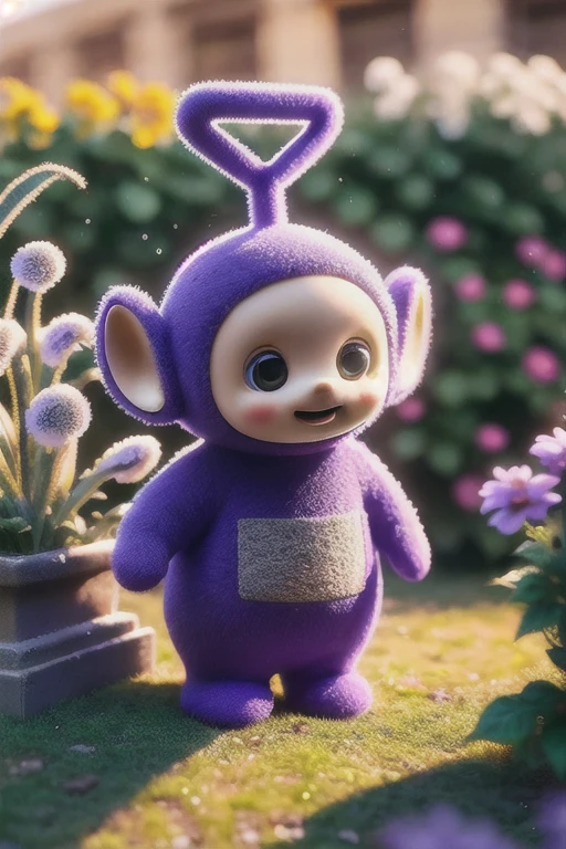 wide_shot,high quality,full_shot,masterpiece,txbbdd, facing the lens, standing,outdoor,in garden, purple body,