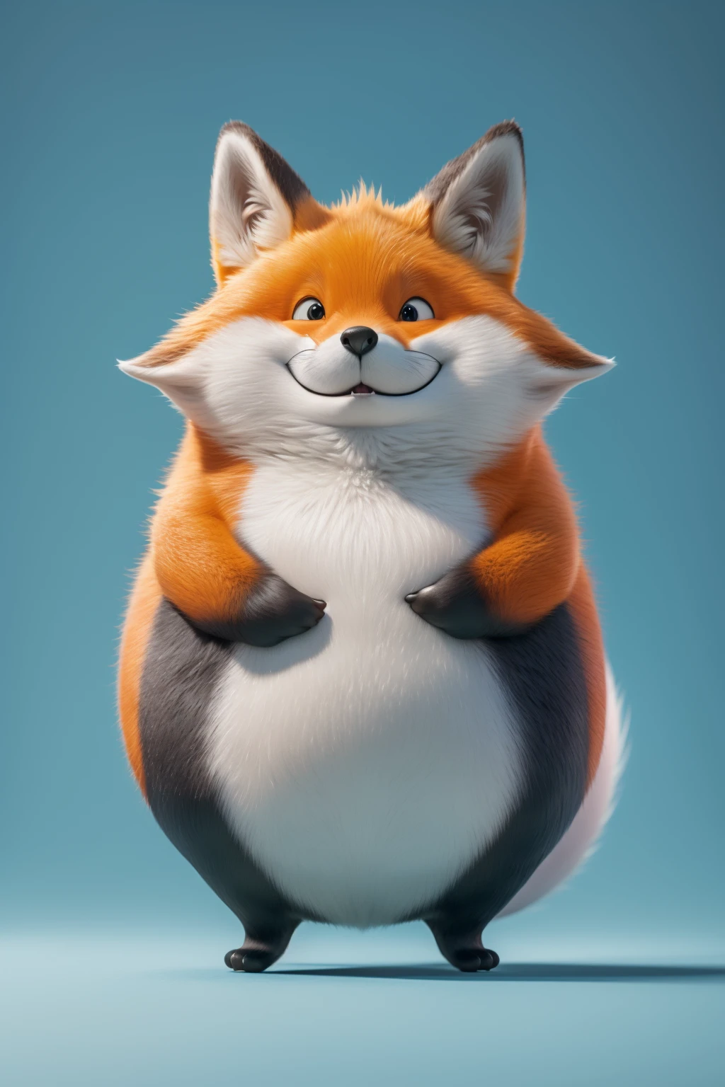 master piece, high quality, fat cute fox, with a belly, blue background