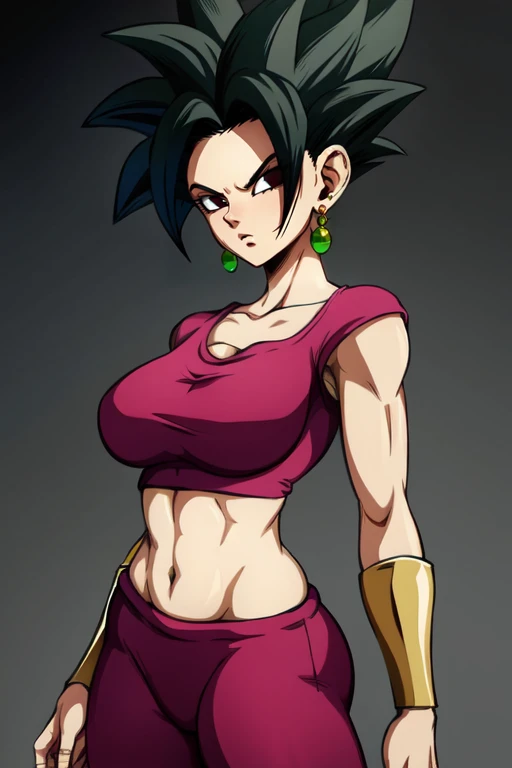 masterpiece,best quality,extreme detail,8k,<lora:kefla:0.8>,kefla2,1girl,solo,breasts,looking at viewer,short hair,large breasts,black hair,navel,jewelry,collarbone,earrings green,pants,black eyes,crop top,spiked hair,cropped shirt,cowboy_shot,upper_body,