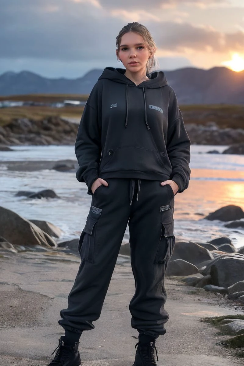 photo of S305_NataliaTihomirova,a stylish woman,in a (rugged-landscape:1.1),wearing a (hoodie:1.1) and (cargo-pants),(sunset),(4k, RAW photo, best quality, depth of field, ultra high res:1.1),(absurdres, intricate, photorealistic, masterpiece, ultra-detailed:1.1),