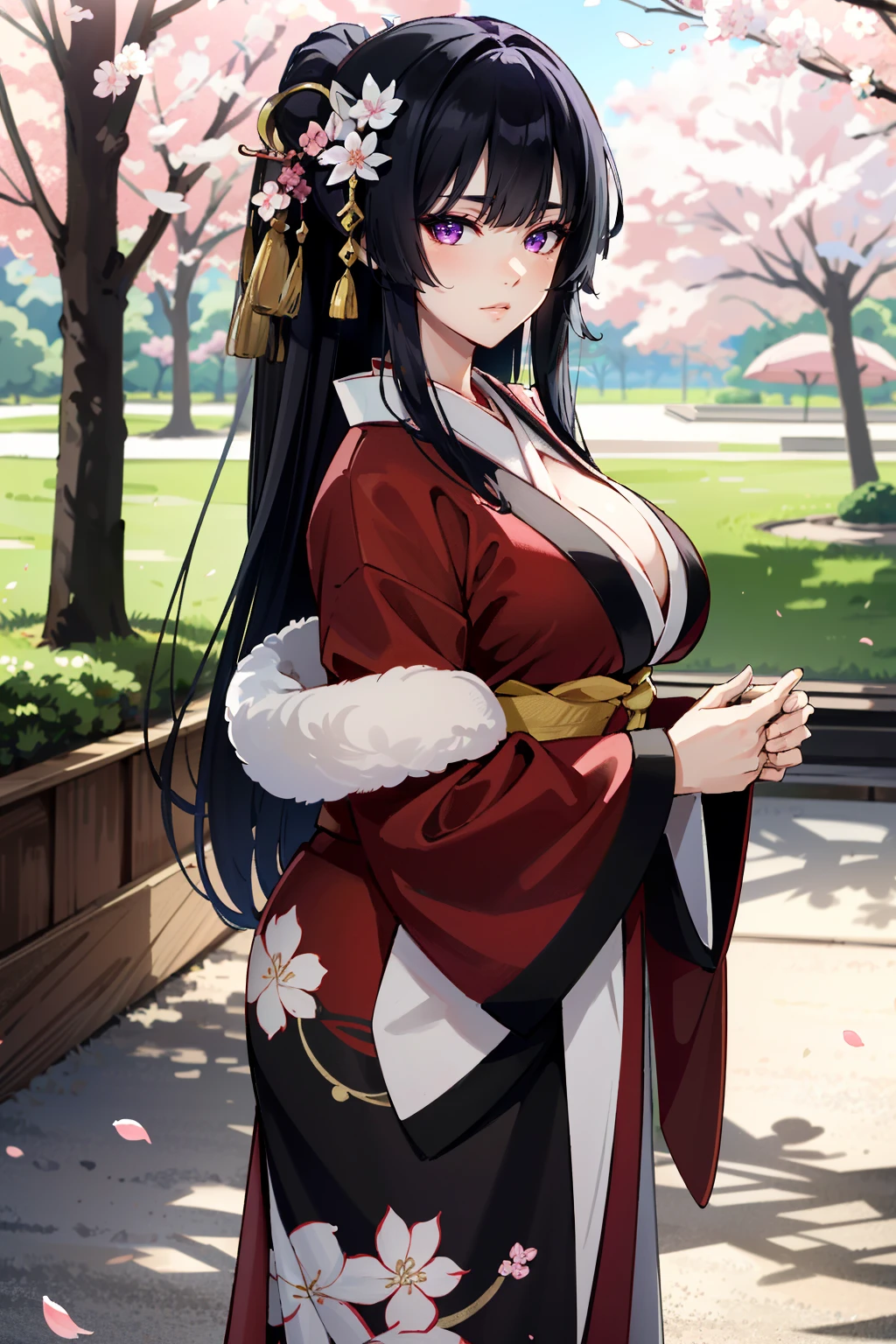 ((ultra detailed, masterpiece, absurdres))
 <lora:DOANyotengu:0.9>
DOANyotengu, 1girl, long hair, purple eyes, in a traditional kimono, surrounded by cherry blossoms