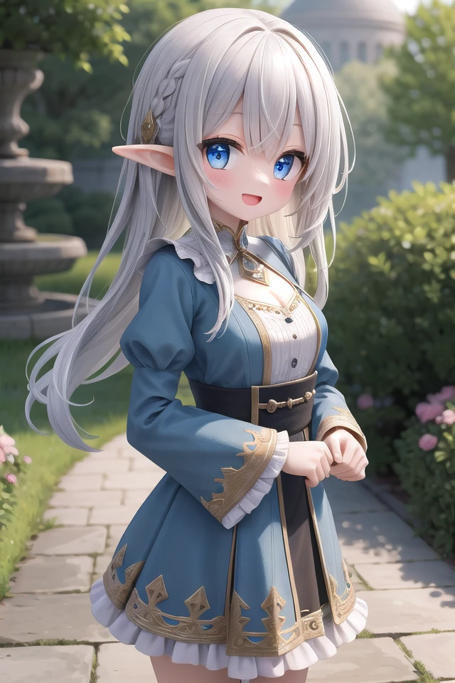 insanely detailed, absurdres, ultra-highres, ultra-detailed, best quality,
1girl, solo, nice hands, perfect hands
BREAK
elf girl, (wearing sorcerer outfit:1.2), (nsfw:-1.5), (navel:-1)
BREAK
happy smile, laugh, open mouth
BREAK
45 angle,
standing, cowboy shot, looking at viewer
BREAK
slender, kawaii, perfect symmetrical face, ultra cute girl, ultra cute face, ultra detailed eyes, ultra detailed hair, ultra cute, ultra beautiful
BREAK
fantasy world, garden of castle, depth of field, ultra detailed background
BREAK
medium breasts,
BREAK
silver hair, elf ear, blue eyes