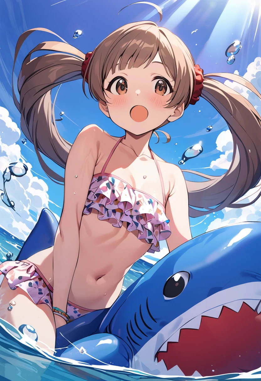 (masterpiece), best quality, expressive eyes, mikoto misaka, tan skin, flat chest, ((small ass)), crying, cross-eyed, beach, ass up, sunny sky, bite marks on ass, (ass bitten by evil shark)