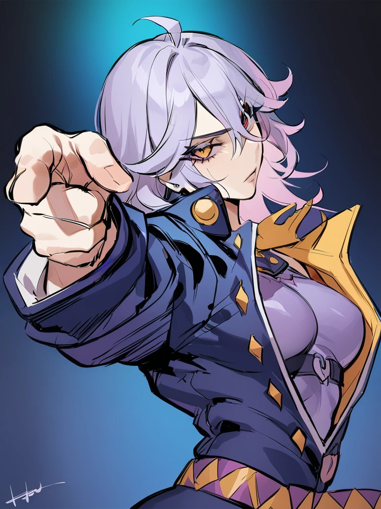 <lora:xl_jojo pose-000020:1>,jojo pose,solo,pointing at viewer,signature,looking at viewer,, masterpiece, best quality,