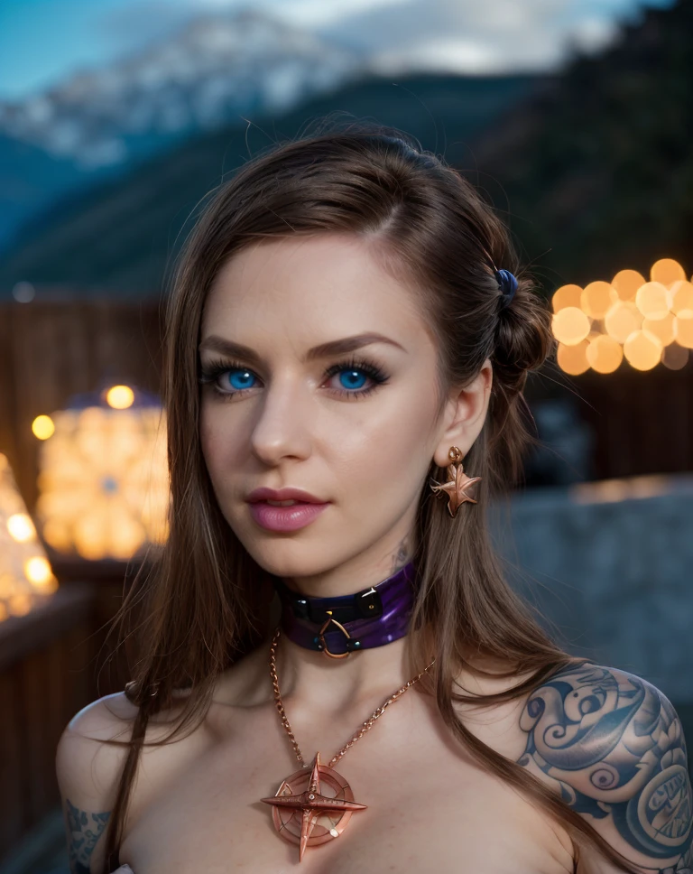 absurdres, foto RAW, mais alta qualidade, (obra-prima: 1.3), foto de cor RAW de alto detalhe, foto profissional, unidade de papel de parede CG 8k extremamente detalhada, foto-realista, realista, foto RAW, obra-prima, melhor qualidade, highres, illustration, 1girl, , baixinha, tiny girl, magra, branca, ruiva, cabelo vermelho, cabelo ruivo com cachos, cabelo ondulado, curly hair, Average length, pernas finas, rosto lindo perfeito com sardas, cardune lips, belos olhos realistas, olho direito verde, olho esquerdo azul, heterocromia, pale skin, textura de pele detalhada, seios planos, bunda pequena. Rosas vermelhas tatuadas nos ombros. Ruiva. Sorriso. Saindo do banho. Suada. Fazendo sexo oral. Estilo bruxa. Pagan style, Celtic, wiccan. Escocesa. She looks amazing. (vestido azul turquesa, espartilho, pentagram collar on neck, design detalhado), casa, noite.