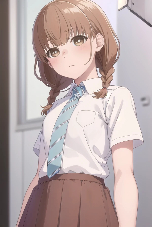 momokosudou, <lora:momoko sudou s1-lora-nochekaiser:1>,
momoko sudou, brown hair, (brown eyes:1.5), braid, twin braids,
BREAK skirt, shirt, school uniform, white shirt, short sleeves, necktie, striped, collared shirt, shirt tucked in, striped necktie,
BREAK indoors, classroom,
BREAK looking at viewer, (cowboy shot:1.5),
BREAK <lyco:GoodHands-beta2:1>, (masterpiece:1.2), best quality, high resolution, unity 8k wallpaper, (illustration:0.8), (beautiful detailed eyes:1.6), extremely detailed face, perfect lighting, extremely detailed CG, (perfect hands, perfect anatomy),