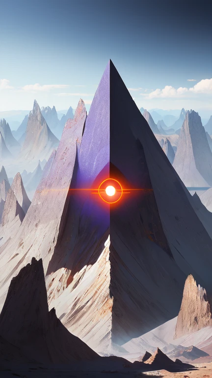 concept art of a movie about illuminati, purple mountains in the background and all - seeing eye in the foreground, professional drawing, highly detailed, award winning digital art