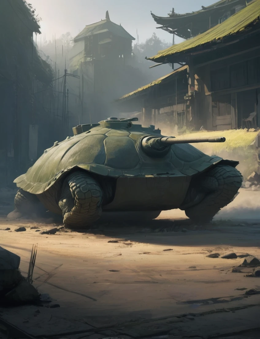concept art, brush strokes, an armored Galapagos turtle main battle tank, deep shadows, contrast , <lora:- SDXL - amredpll_armored_style_V1.0:.5>
