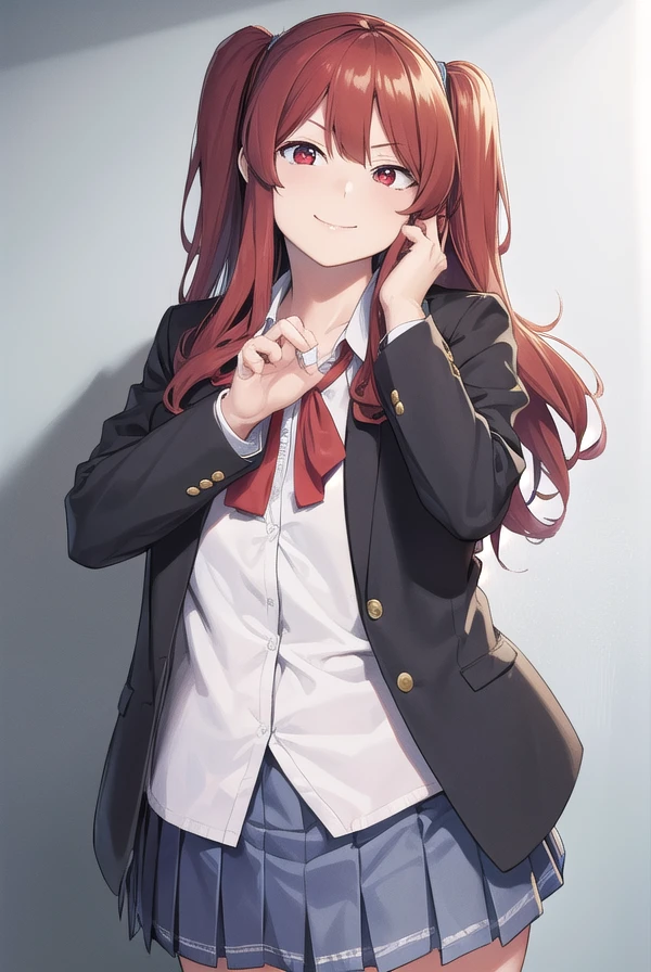 chihotoshima, <lora:chiho toshima manga-lora-nochekaiser:1>,
chiho toshima, long hair, (red eyes:1.3), red hair, two side up, smile, smug,
BREAK skirt, shirt, long sleeves, ribbon, school uniform, jacket, pleated skirt, socks, collared shirt, miniskirt, blazer,
BREAK indoors, classroom,
BREAK looking at viewer, (cowboy shot:1.5),
BREAK <lyco:GoodHands-beta2:1>, (masterpiece:1.2), best quality, high resolution, unity 8k wallpaper, (illustration:0.8), (beautiful detailed eyes:1.6), extremely detailed face, perfect lighting, extremely detailed CG, (perfect hands, perfect anatomy),