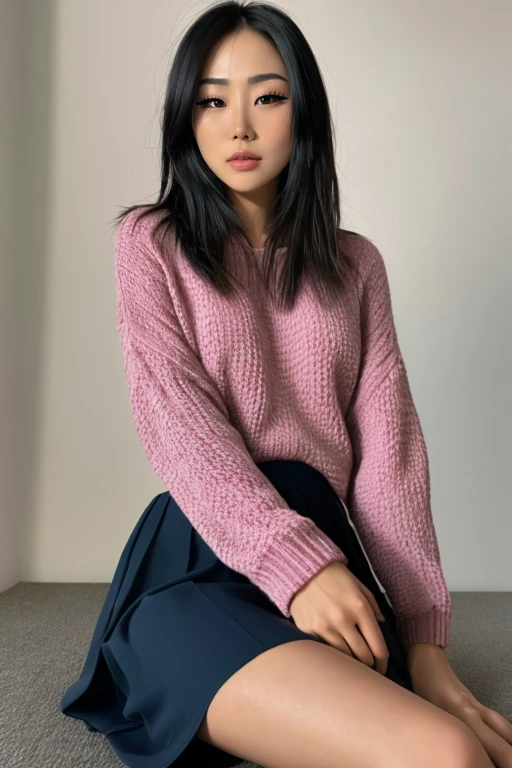 4k, 8k, ultra highres, raw photo in hdr, sharp focus, intricate texture, skin imperfections, realistic, detailed facial features, highly detailed face, posing,perfect lighting,long hair,petite, sitting,indoors,long skirt,sweater, <lora:Ahrarei1:0.7> Ahrarei