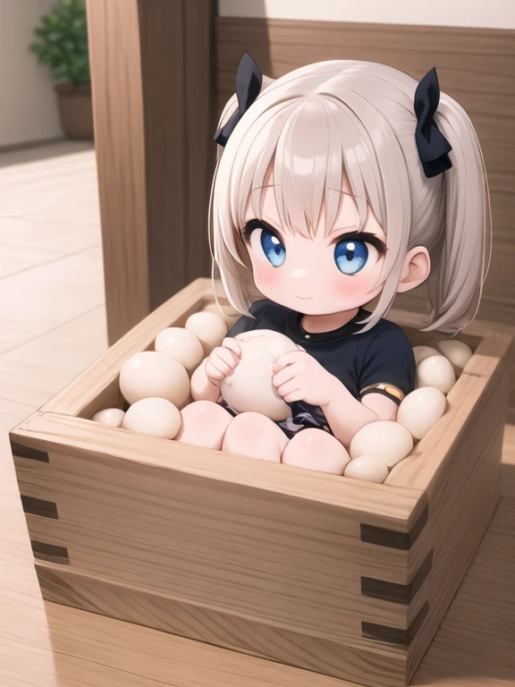 a girl, holding square masu, soy beans into masu <lora:masu:0.7>
