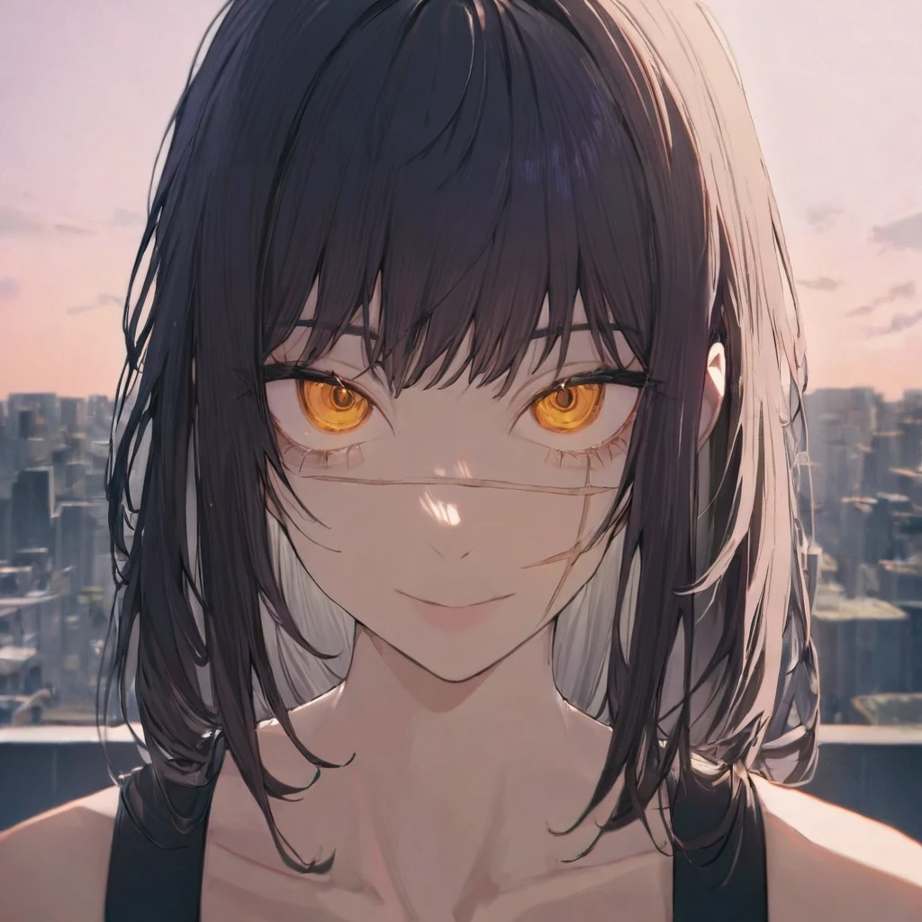 1girl, yoru, standing on rooftop, with a secret smile, portrait, looking at camera, (masterpiece), cinematic, beautiful light, best quality, newest, safe, absurdres  <lora:yoru_xl_rev2-000004:1>