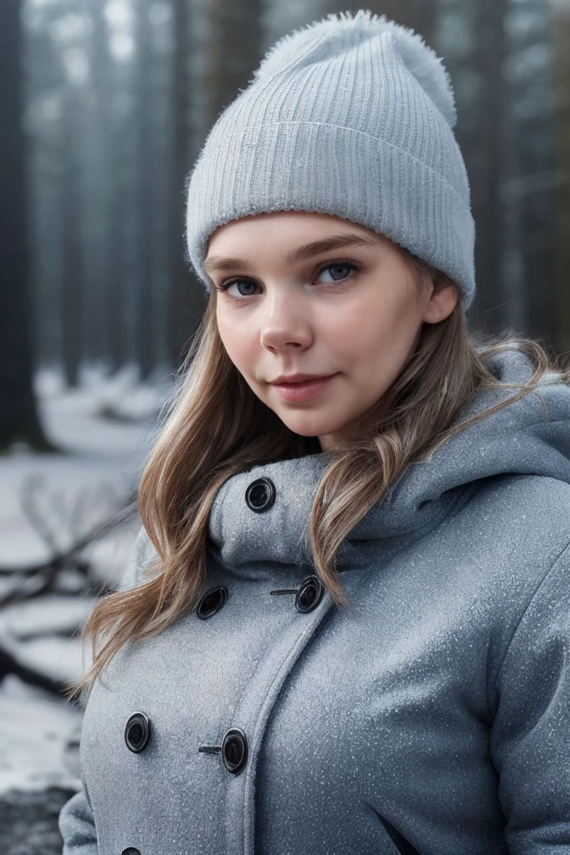 photo of S305_NataliaTihomirova,a stunning woman,in a (icy-forest:1.1),wearing a (winter-coat:1.1),(beanie),(4k, RAW photo, best quality, depth of field, ultra high res:1.1),(absurdres, intricate, photorealistic, masterpiece, ultra-detailed:1.1),