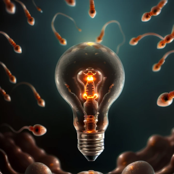 light bulb surrounded by a lot gametes spermazoid, cinematic <lora:gametes-sd1.5:1>