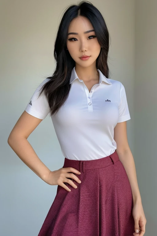 4k, 8k, ultra highres, raw photo in hdr, sharp focus, intricate texture, skin imperfections, realistic, detailed facial features, highly detailed face, posing,perfect lighting,long hair,petite, standing,golf course,long skirt,polo shirt, <lora:Ahrarei1:0.7> Ahrarei