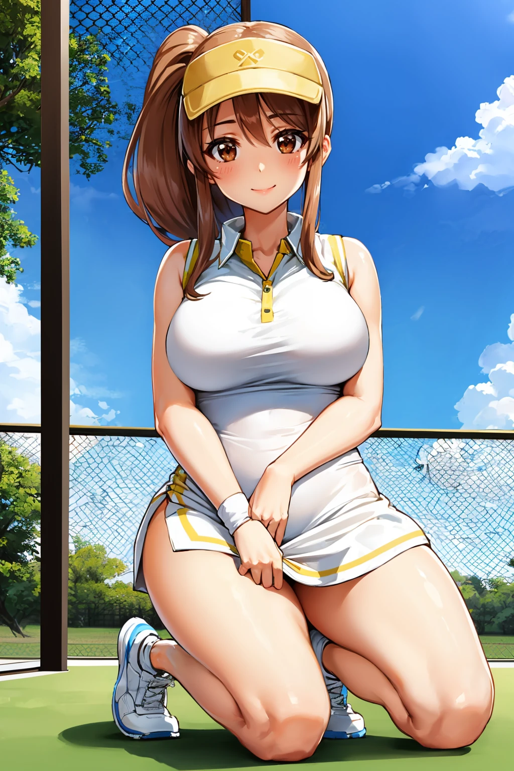 masterpiece, best quality, best detail, best proportion, best anatomy, best face, blush, best shaped breasts, very huge breasts, ((girls playing tennis):1.4), ((During a tennis match):1.2), ((14 year old japanese lowteen):1.3), ((half body shot):0.9), view from below, ((full nude):1.5), (nsfw:1.1) , cameltoe, sadly, tears, crying, (she is cumming now!), blush, (in a tennis court (background)), (pubic hair), very wet,