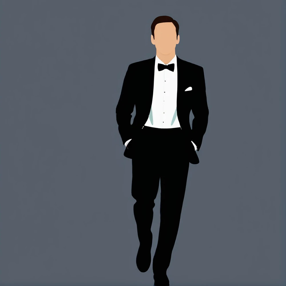 <lora:F2D-000001:1>,flat color,man,tuxedo,black tie,jacket,buttondown shirt,black pants,Doing a solo photo shoot.,isolated,simple background,no background,no face,minimalistic,, Vector art, Vivid colors, Clean lines, Sharp edges, Minimalist, Precise geometry, Simplistic, Smooth curves, Bold outlines, Crisp shapes, Flat colors, Illustration art piece, High contrast shadows, Technical illustration, Graphic design, Vector graphics, High contrast, Precision artwork, Linear compositions, Scalable artwork, Digital art