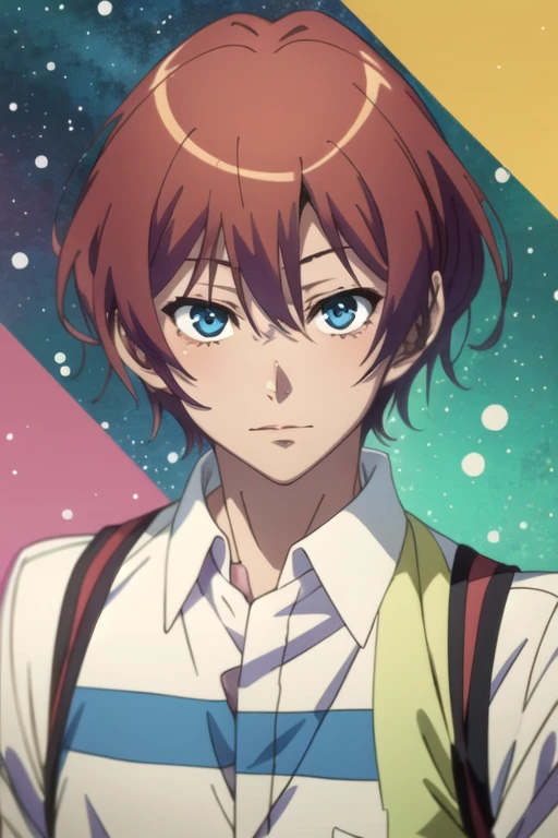 (best quality:1.1), (masterpiece:1.4), photorealistic, looking at viewer, upper body, , , (anime:1.4), 1boy, solo, male focus, <lora:yuuta_shimada:0.76>, yuuta_shimada, red hair, blue eyes, , clown costume, time travel,
