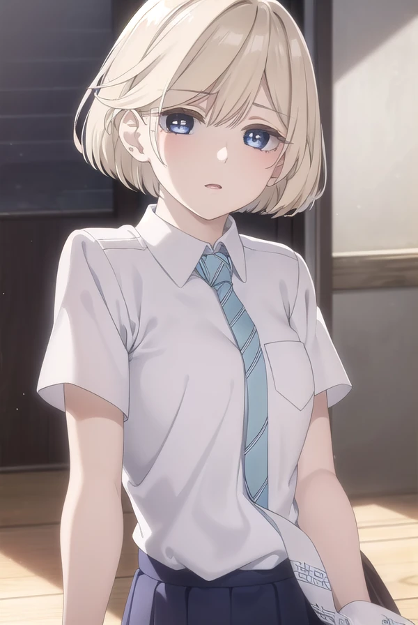 niinasugawara, <lora:niina sugawara s1-lora-nochekaiser:1>,
niina sugawara, short hair, blue eyes, blonde hair,
BREAK skirt, shirt, school uniform, white shirt, short sleeves, necktie, striped, collared shirt, shirt tucked in, striped necktie,
BREAK indoors, classroom,
BREAK looking at viewer, (cowboy shot:1.5),
BREAK <lyco:GoodHands-beta2:1>, (masterpiece:1.2), best quality, high resolution, unity 8k wallpaper, (illustration:0.8), (beautiful detailed eyes:1.6), extremely detailed face, perfect lighting, extremely detailed CG, (perfect hands, perfect anatomy),