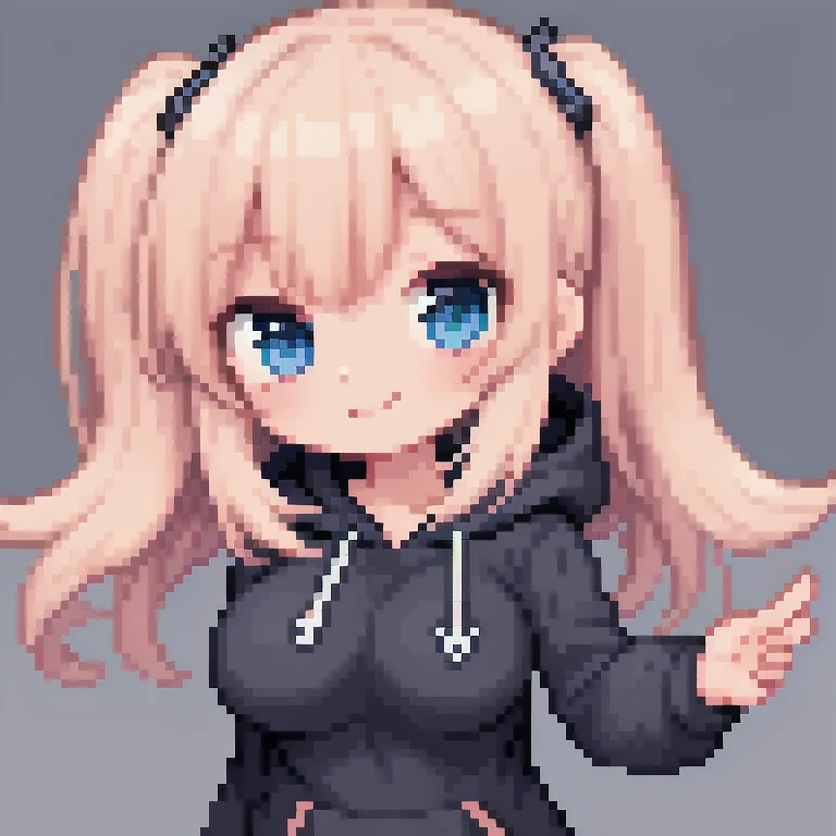 1girl, pixel_art, light_smile, medium_breasts, chibi, hoodie