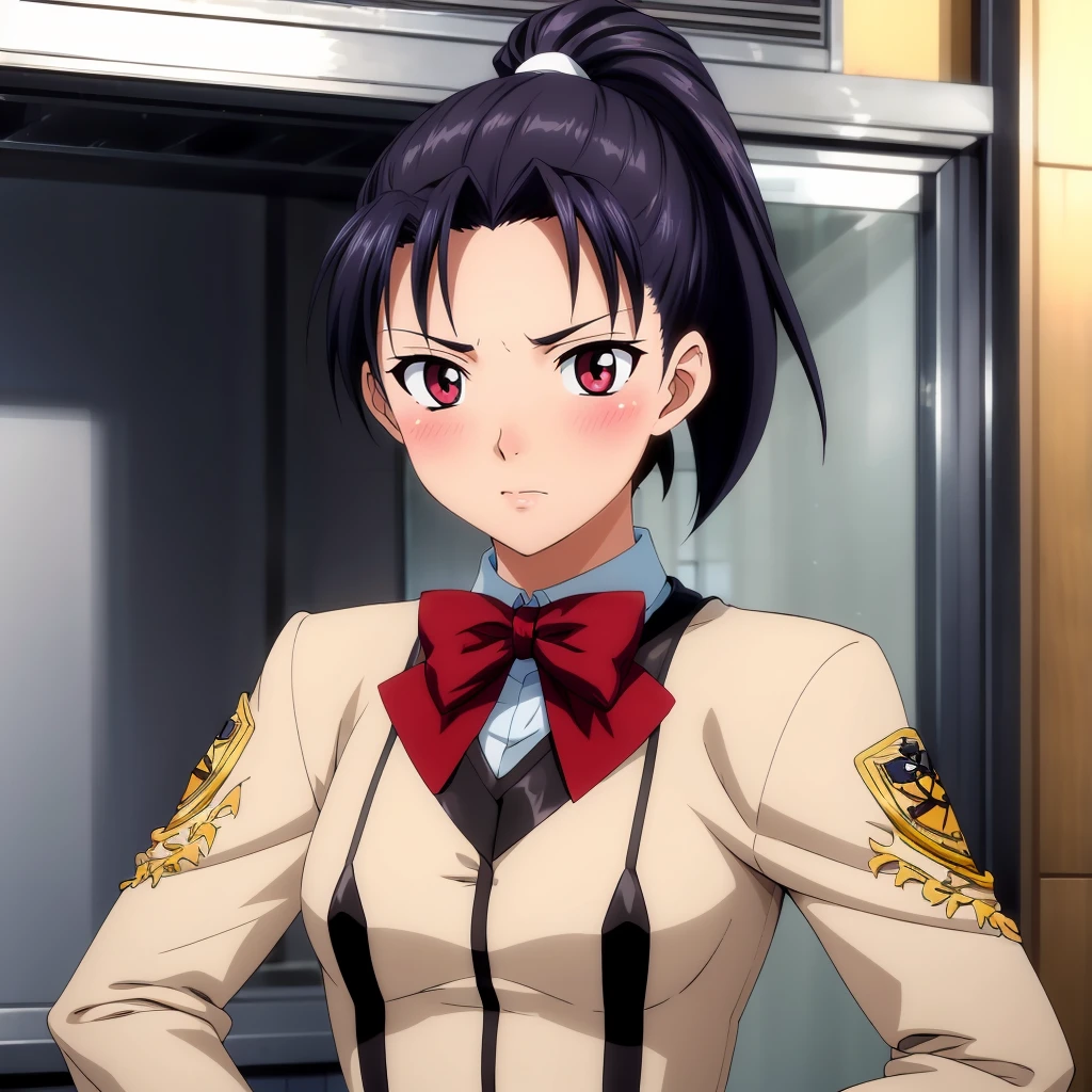 <lora:MaiShibamura002:0.7>,<lora:add_detail:0.5>,<lora:noline:0.3>,<lora:boldline:-0.3>,looking at viewer,blush,
MaiShibamura,1girl,ponytail,
uniform,bow,emblem,shirt tuck-in,
school,