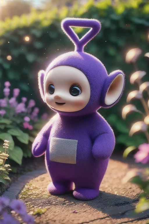 wide_shot,high quality,full_shot,masterpiece,txbbdd, facing the lens, standing,outdoor,in garden, purple body,