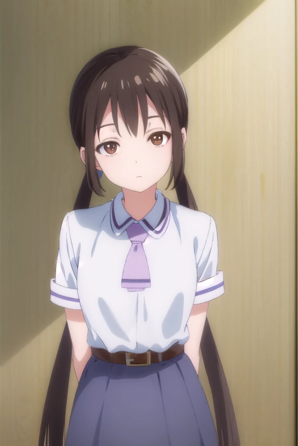 hanakohonda, <lora:hanako honda s1-lora-nochekaiser:1>,
hanako honda, long hair, black hair, twintails, (brown eyes:1.5), low twintails,
BREAK dress, school uniform, necktie, belt,
BREAK indoors, classroom,
BREAK looking at viewer, (cowboy shot:1.5),
BREAK <lyco:GoodHands-beta2:1>, (masterpiece:1.2), best quality, high resolution, unity 8k wallpaper, (illustration:0.8), (beautiful detailed eyes:1.6), extremely detailed face, perfect lighting, extremely detailed CG, (perfect hands, perfect anatomy),
