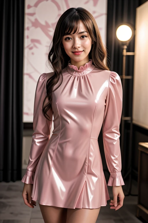 ((Masterpiece, best quality, cinematic lighting, 8k, full body shot, long hair)), (smile:0.85), (realistic scenic background)
pink latex, headwear, short nurse dress, jewelry
<lora:Latex_Nurse_Dress_By_Stable_Yogi:0.8>