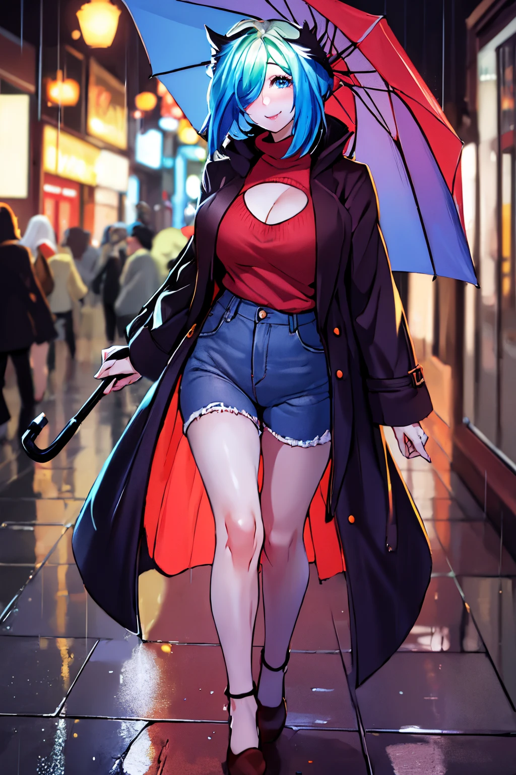 ((full body, a woman walking in a city, rain, dark clouds, holding umbrella, cute smile, red sweater. blue jeans, brown coat)),beautiful eyes, beautiful girl, high detail skin, high detail eyes, high detail hair, highres, ultra detailed, sharpen picture, Highly detailed, masterpiece, best quality, photorealistic,
<lora:SiHeonLoRA4-000004:0.9> 1girl, long hair, head wings, multicolored hair,