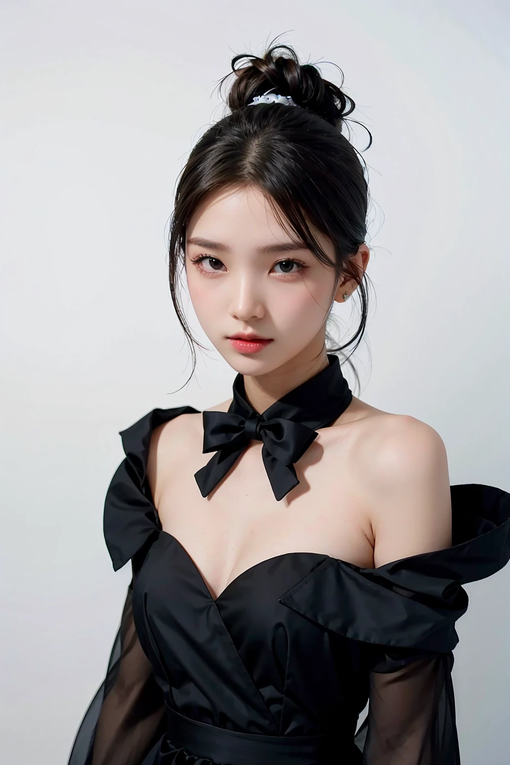 1girl, black  random formal attire, white background, <lora:Deenee_exBNK48-02:1>