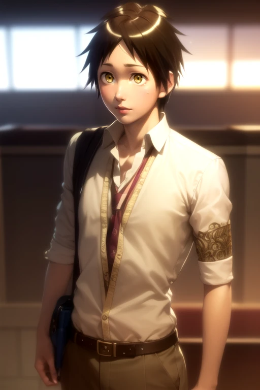 photorealistic, (4k), depth of field, (Masterpiece), (realistic skin texture), extremely detailed, intricate, hyper detailed, high resolution, professional photography, bokeh, depth of field, sharp detail, best quality, , 1boy, solo, male focus, <lora:asahi_kuromine:0.96>, asahi_kuromine, brown hair, yellow eyes, , medieval costume, , 12k resolution