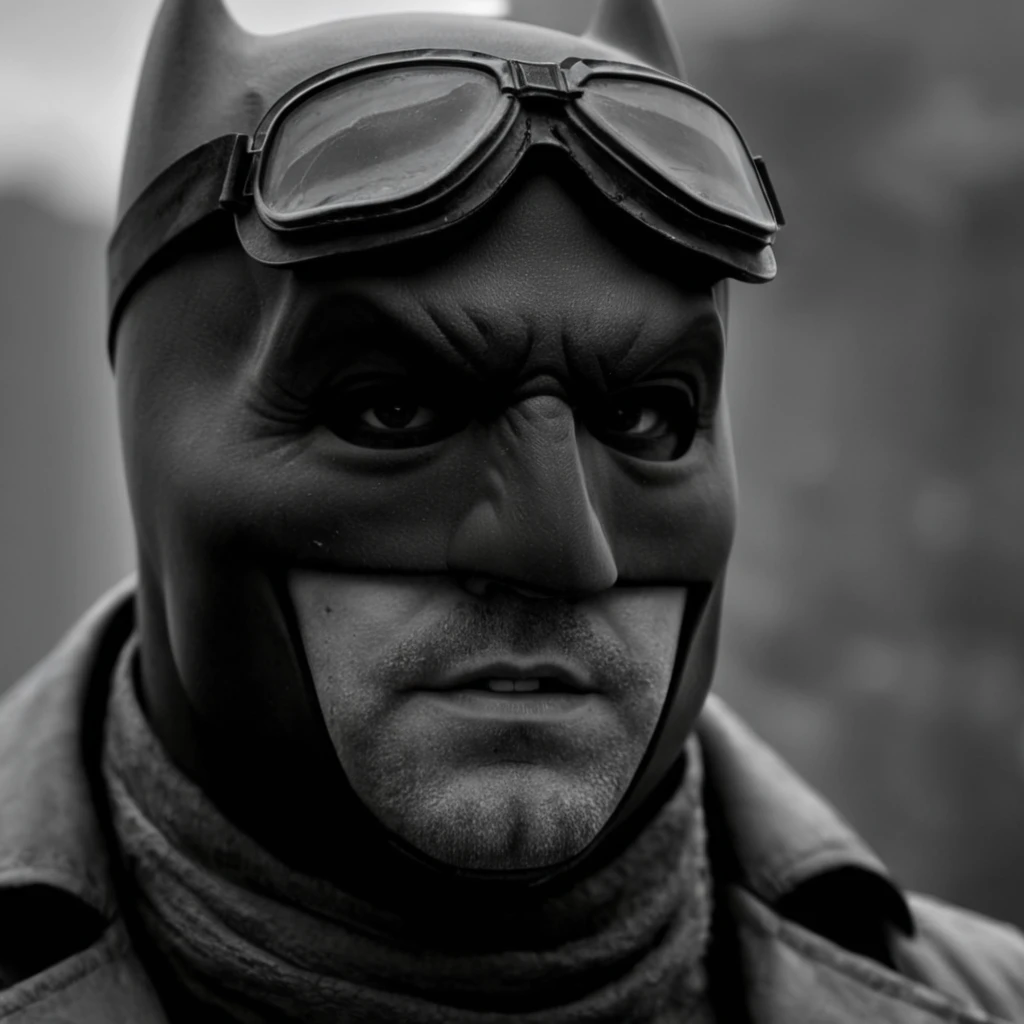 UHD, 4k, ultra detailed, cinematic, a photograph of <lora:Batman Knightmare:1>
Batman Knightmare a man in a batman mask and goggles,solo,looking at viewer,1boy,animal ears,monochrome,greyscale,male focus,signature,mask,facial hair,goggles,portrait,goggles on head,realistic,manly closeup, epic, beautiful lighting, inpsiring