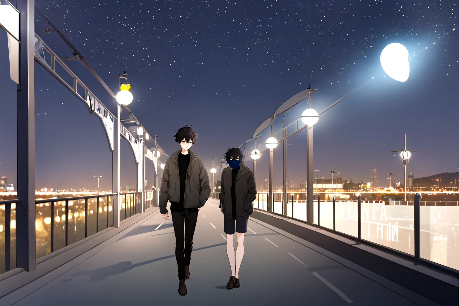 Euishin, a boy walking in the night sky, <lora:Euishin3_fuwafuwa_constant:1>