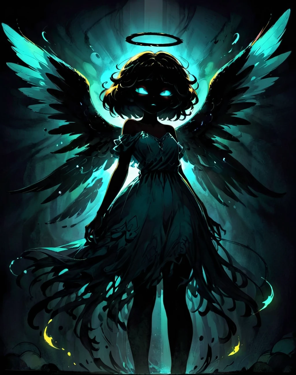 fantasy art <lora:Shadow_Style_XL:0.8> shadow, 8K, HD, gloomy colors, dark aura, horror, cartoon style, flat, light angel