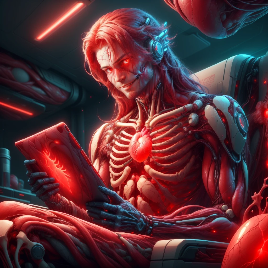 <lora:add_detail:0.8>,
<lora:VascularTech-20:0.85>, VascularTech, scifi, inner glow, bones ,
scholar , scroll, 1boy,long hair, red hair, glowing eyes, smile ,closed mouth, multicolored hair, holding a tablet