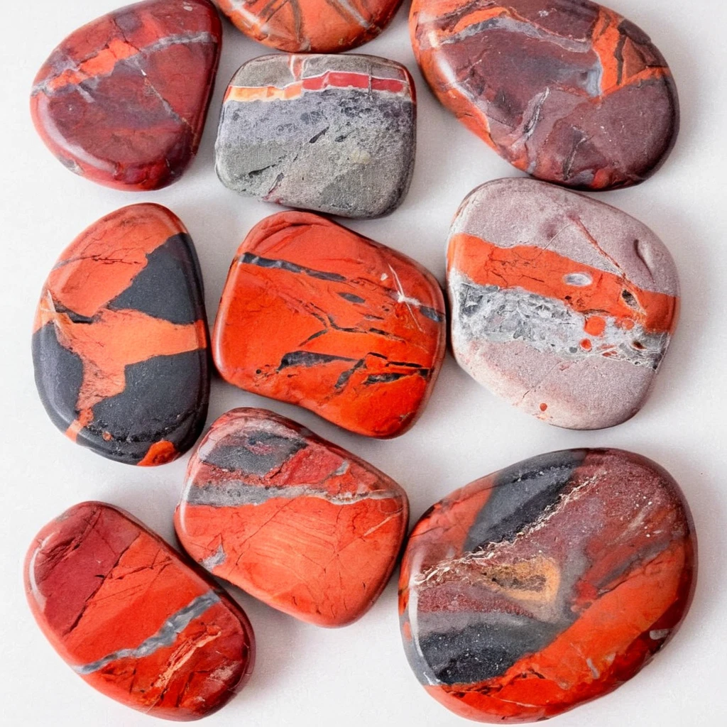 <lora:Jasper:1.2> Jasper, (Red:1.2), Orange, (Black:.5), Veins, Stone, Stepping Stone, Detailed, Isolated, Single, White Background, Shiny, Mixed Colors, Colorful, irregular, Single Rock, 1 Rock, 1-Rock, (Group:-.5)