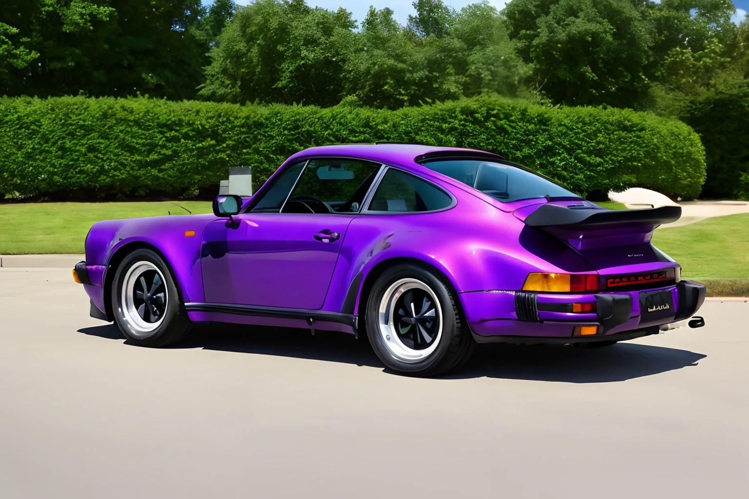 Photo of a purple p911t, parked in a driveway <lora:p911t:.8>