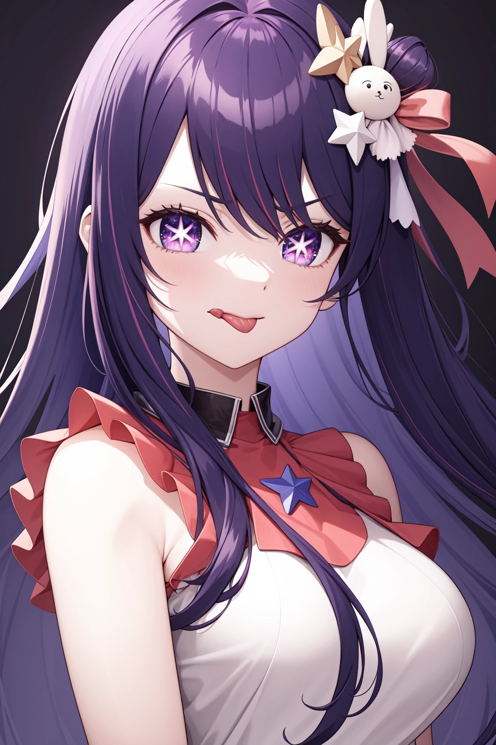 <lora:æéç±:1>, xingyeai,long hair,purple hair,star \(symbol\),idol,virtual youtuber,tongue,, 1girl,
, (masterpiece,best quality:1.2),absurdres